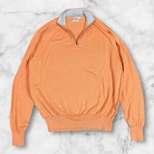 Peter Millar Luxury Blend Quarter Zip Orange Sweater Medium Cotton Cashmere
